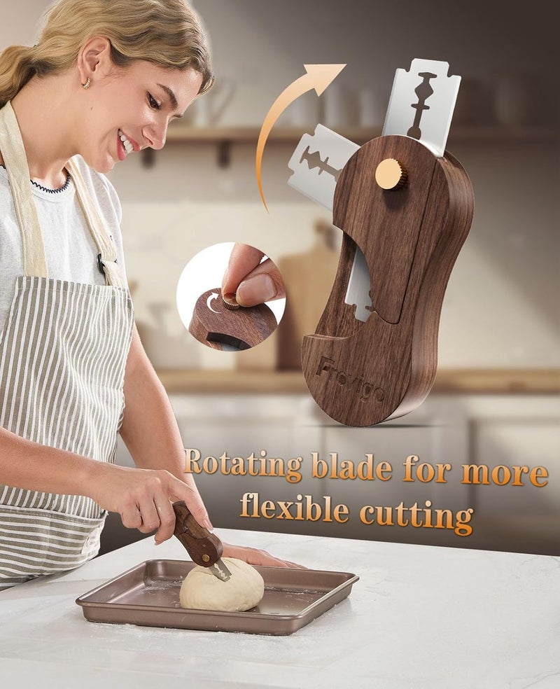 Frovigo Bread Lame, Scoring Tool for Sourdough with 5 Retractable Razor Blades, Professional Dough Scorer with Magnetic Safety Design, Bread Slashing Tool, Sourdough Knife Supplies for Baking (Walnut) - Image 5